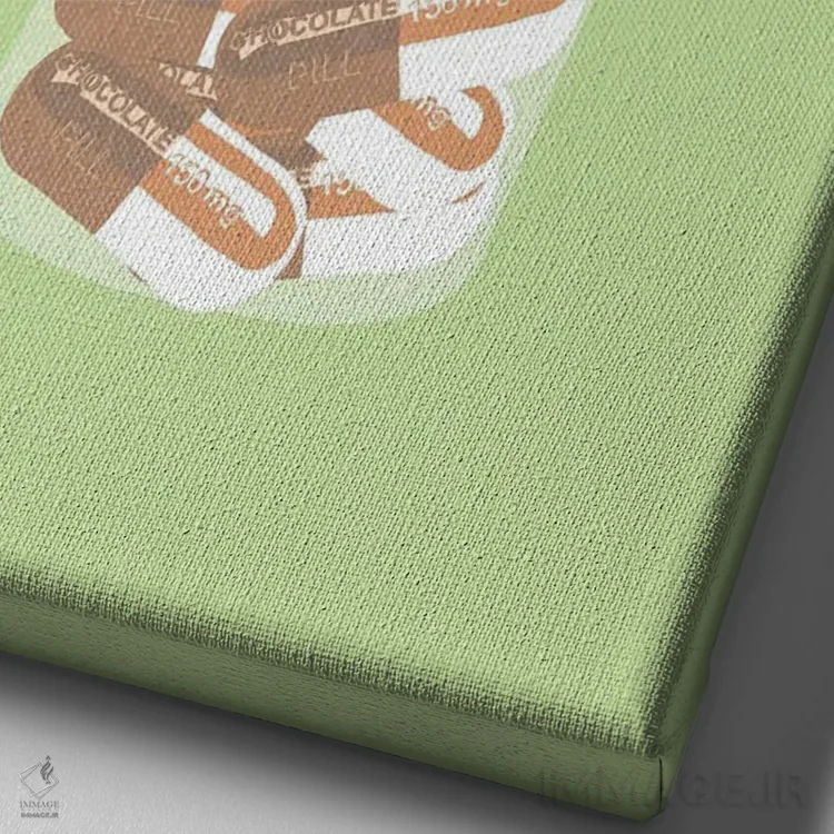 تابلو دکوراتیو بطری قرص شکلاتی سبز نعناعی اثر جیمی متز - نمای نزدیک بافت بوم