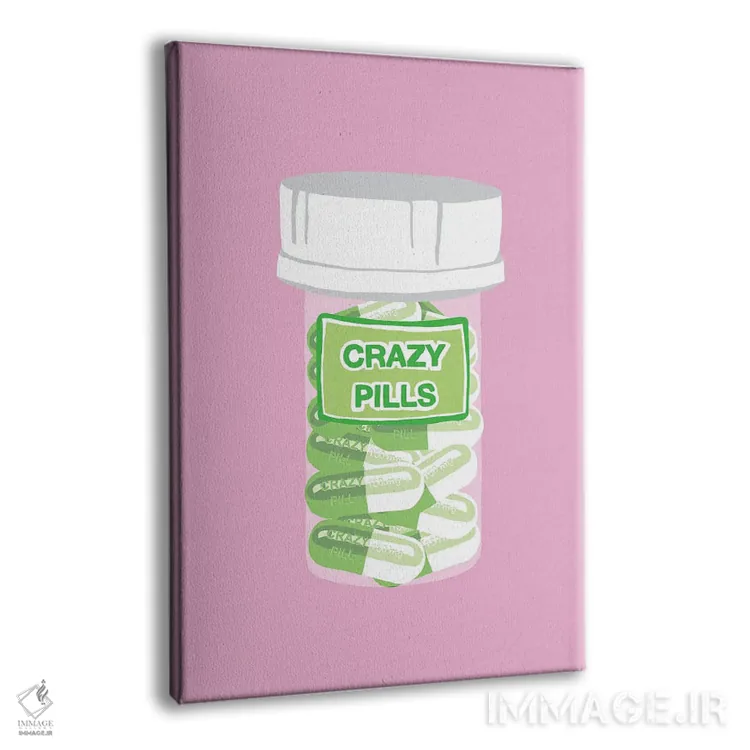 تابلو دکوراتیو بطری قرص دیوانگی صورتی اثر جیمی متز - نمای پرسپکتیو محصول