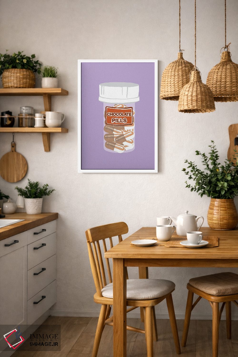 تابلو دکوراتیو بطری قرص شکلاتی بنفش کمرنگ اثر جیمی متز - D3W
