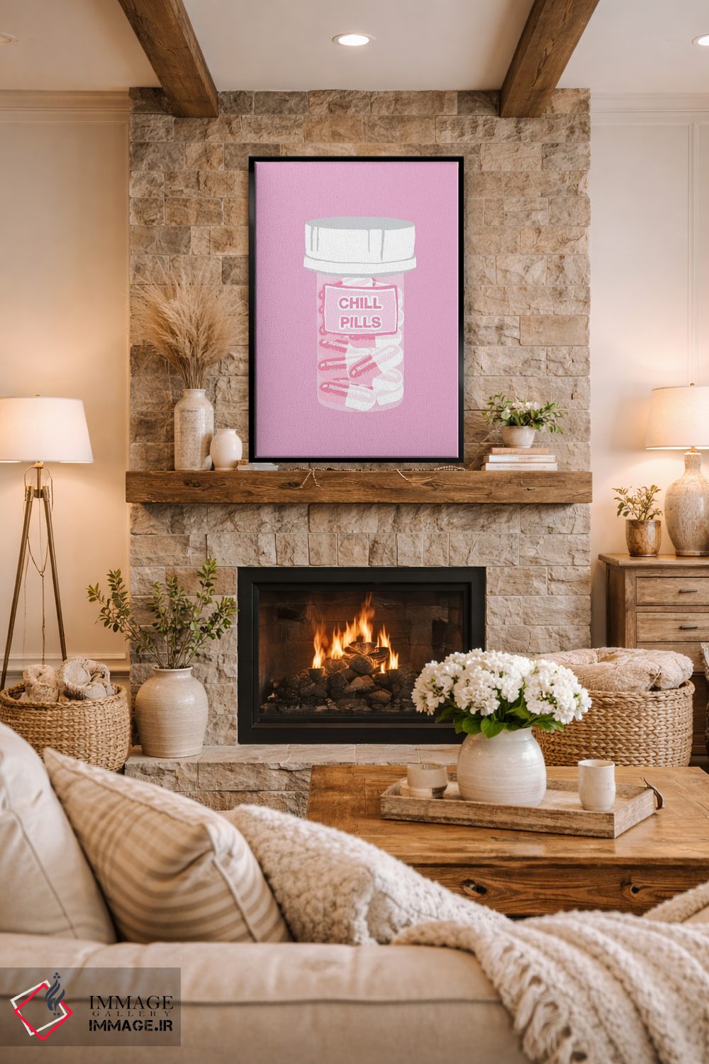 تابلو دکوراتیو بطری قرص آرامش صورتی اثر جیمی متز - D2B