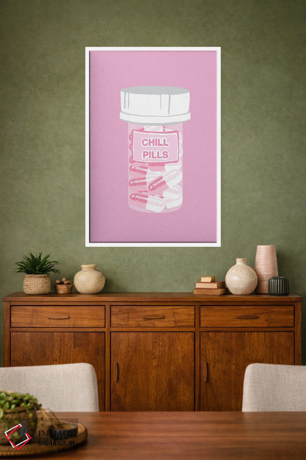 تابلو دکوراتیو بطری قرص آرامش صورتی اثر جیمی متز - D1W