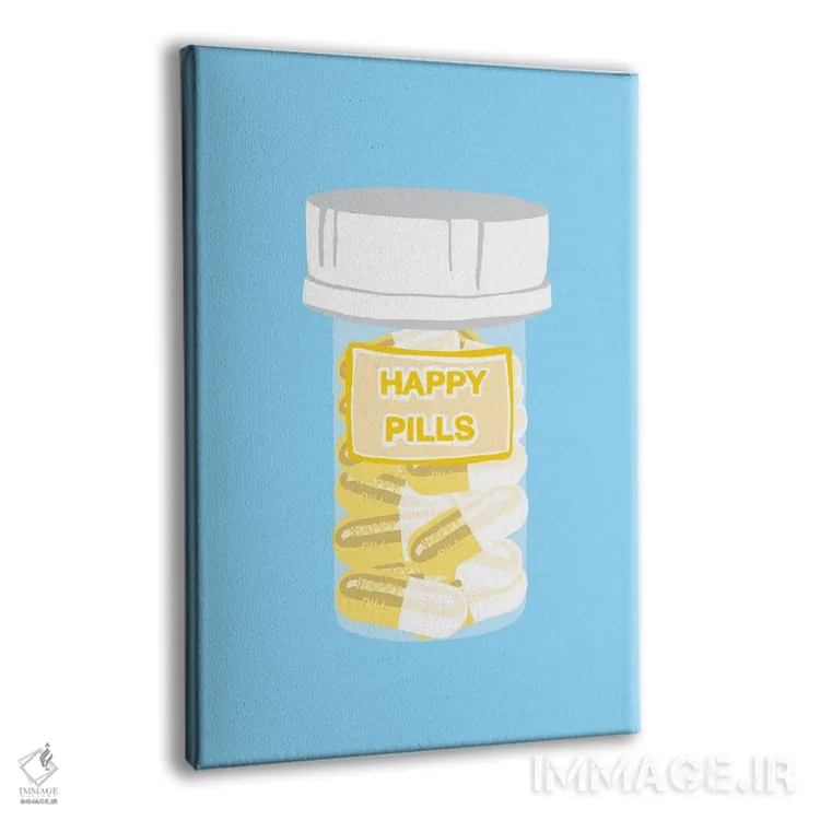 تابلو دکوراتیو بطری قرص خوشحالی آبی اثر جیمی متز - نمای پرسپکتیو محصول