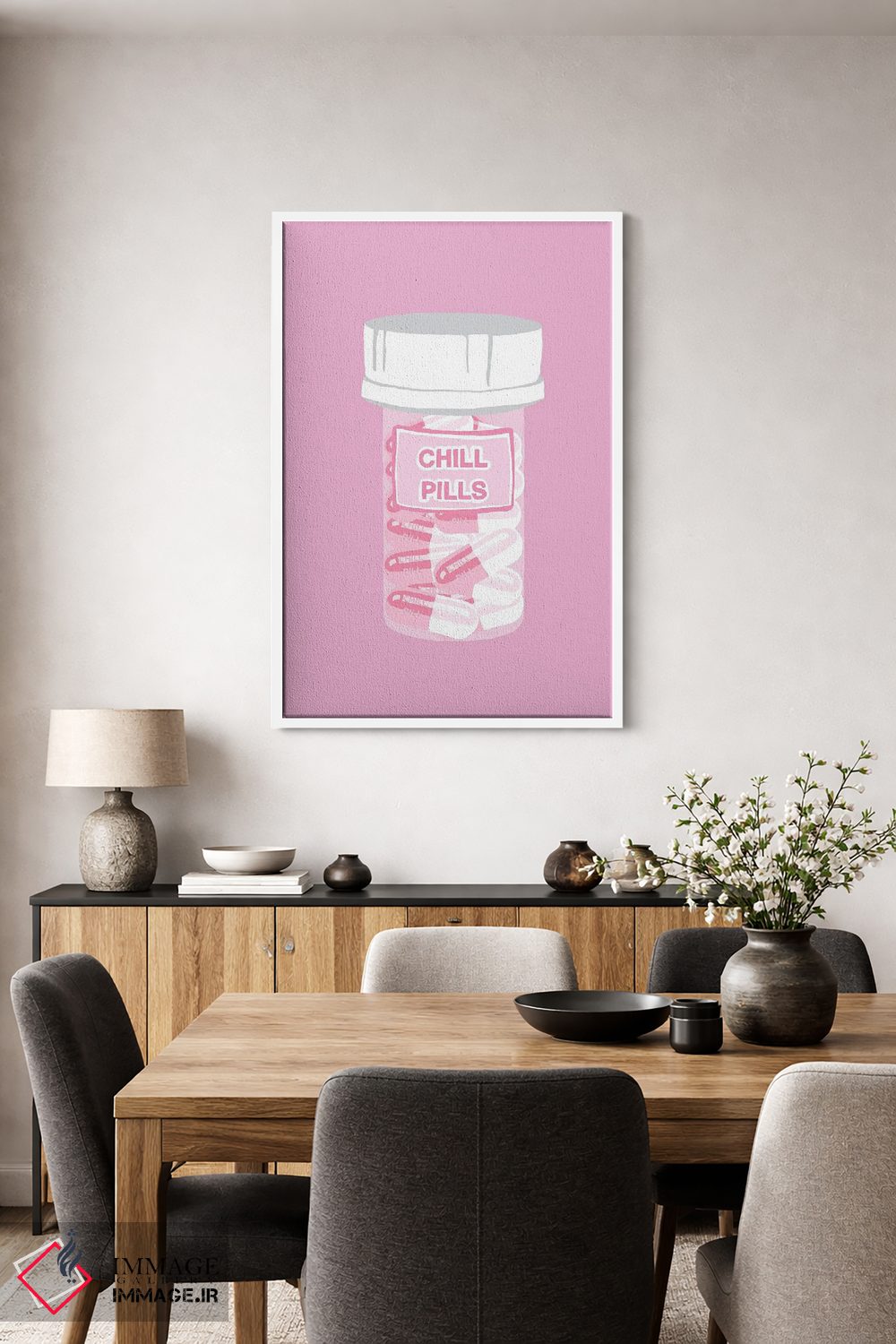 تابلو دکوراتیو بطری قرص آرامش صورتی اثر جیمی متز - D4W