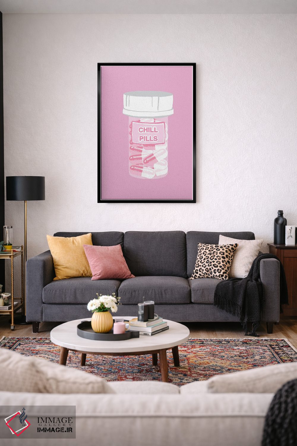 تابلو دکوراتیو بطری قرص آرامش صورتی اثر جیمی متز - D5B