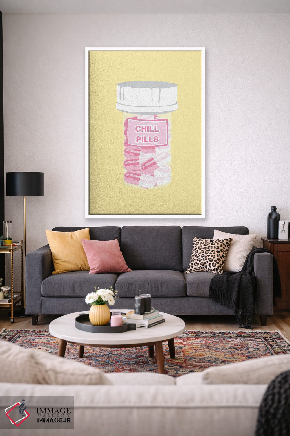 تابلو دکوراتیو بطری قرص آرامش زرد اثر جیمی متز - D1W
