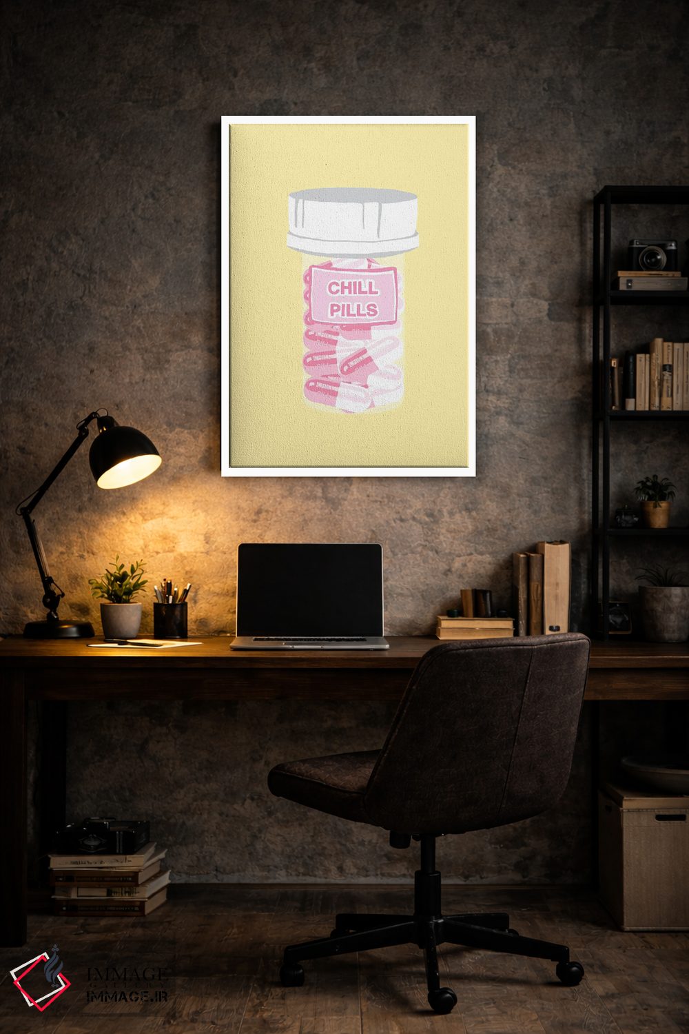 تابلو دکوراتیو بطری قرص آرامش زرد اثر جیمی متز - D5W