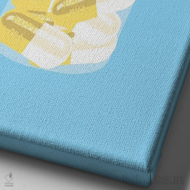 تابلو دکوراتیو بطری قرص خوشحالی آبی اثر جیمی متز - نمای نزدیک بافت بوم