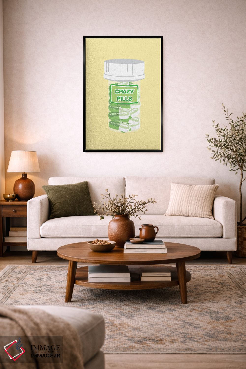 تابلو دکوراتیو بطری قرص دیوانگی زرد اثر جیمی متز - D2B