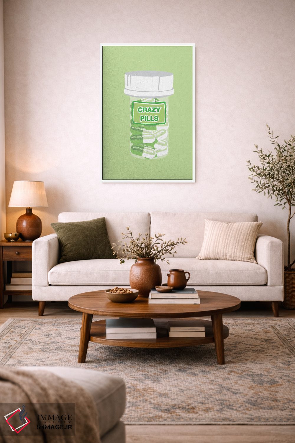 تابلو دکوراتیو بطری قرص دیوانگی سبز نعناعی اثر جیمی متز - D1W