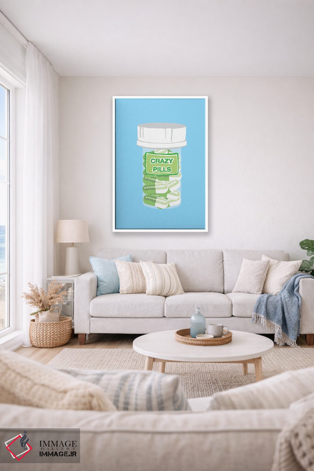 تابلو دکوراتیو بطری قرص دیوانگی آبی اثر جیمی متز - D1W