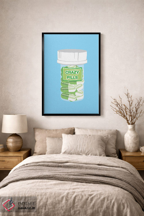 تابلو دکوراتیو بطری قرص دیوانگی آبی اثر جیمی متز - D2B