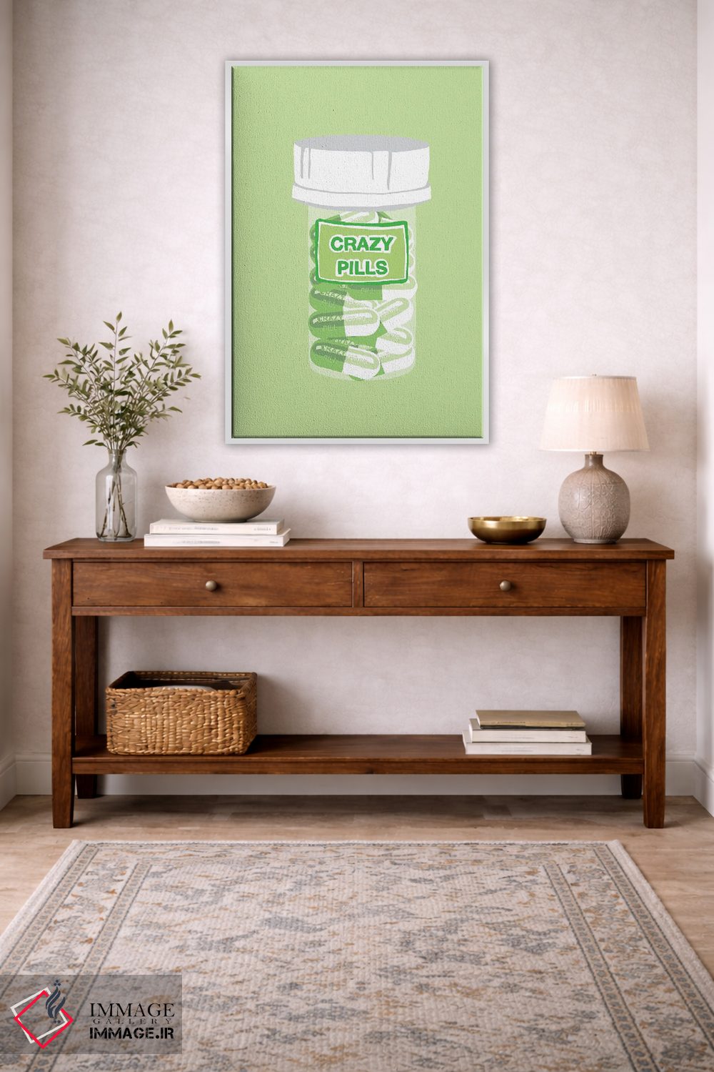 تابلو دکوراتیو بطری قرص دیوانگی سبز نعناعی اثر جیمی متز - D2W