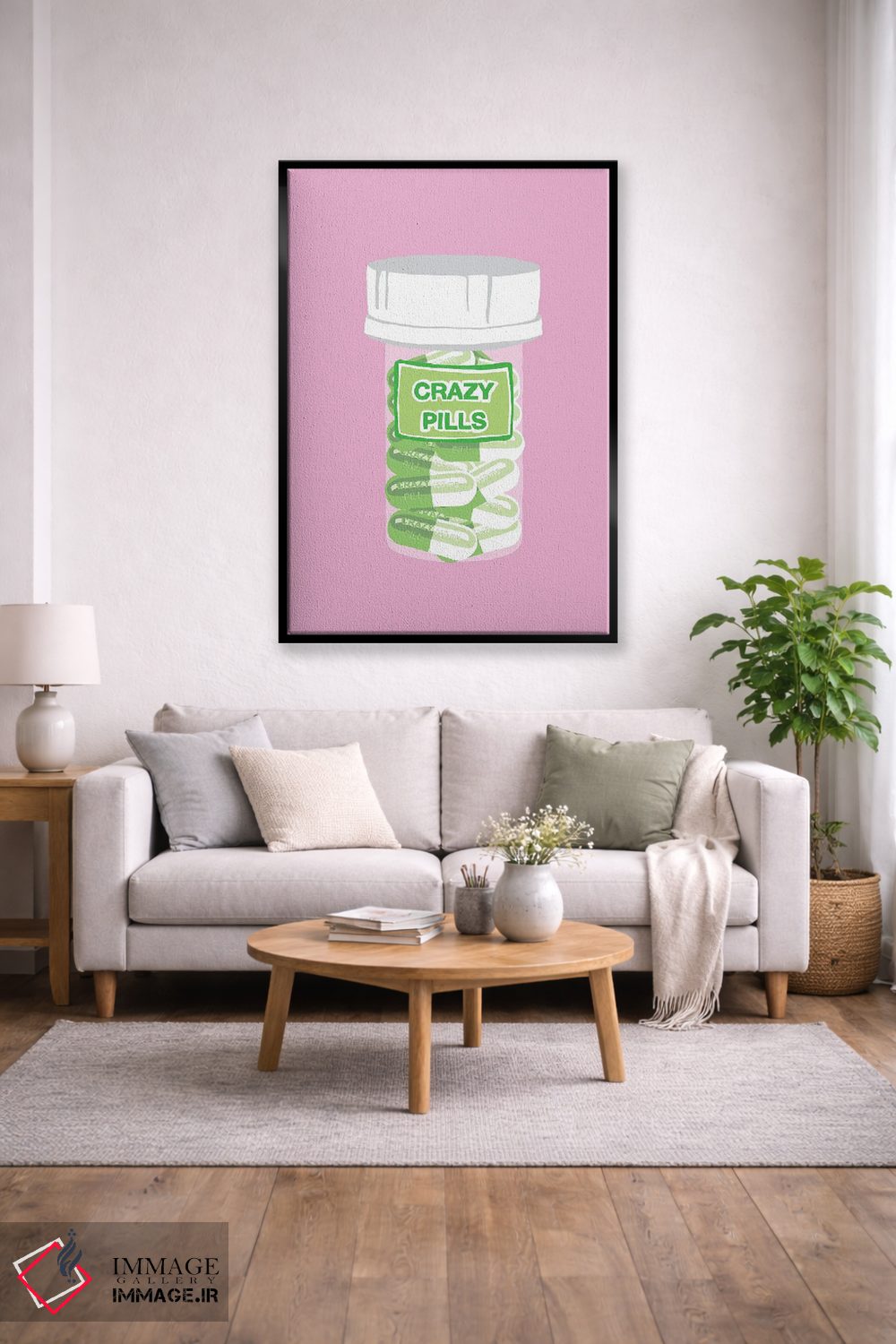 تابلو دکوراتیو بطری قرص دیوانگی صورتی اثر جیمی متز - D2B