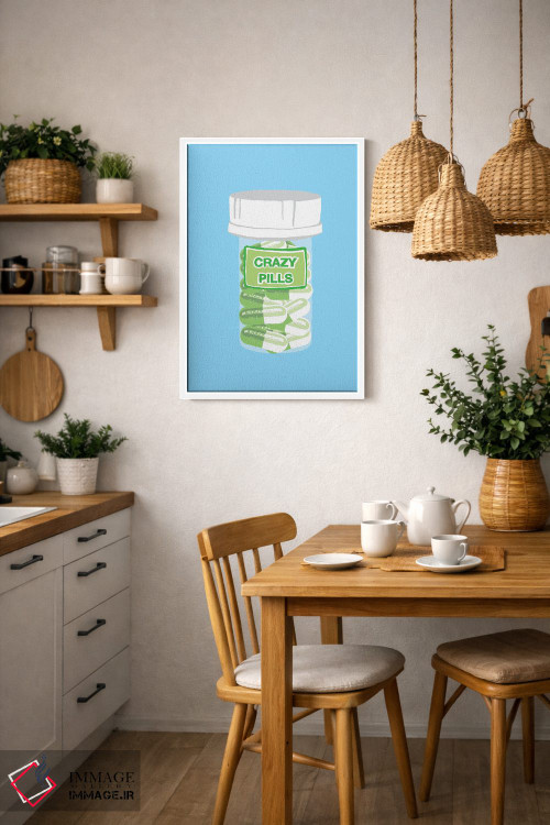 تابلو دکوراتیو بطری قرص دیوانگی آبی اثر جیمی متز - D3W