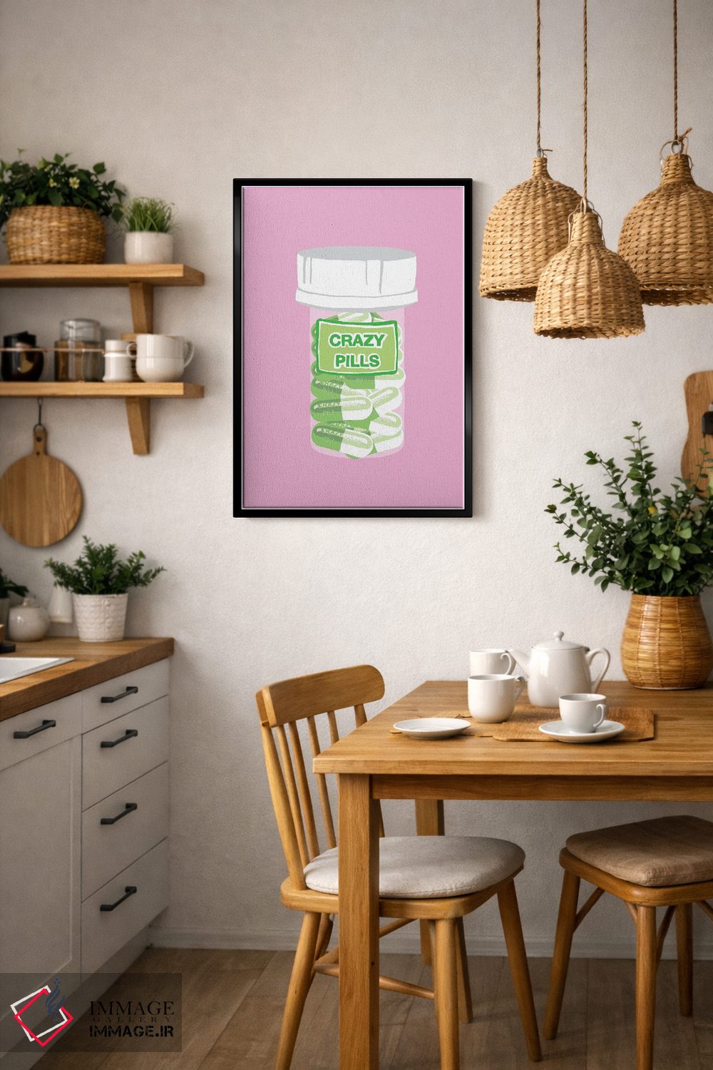 تابلو دکوراتیو بطری قرص دیوانگی صورتی اثر جیمی متز - D6B