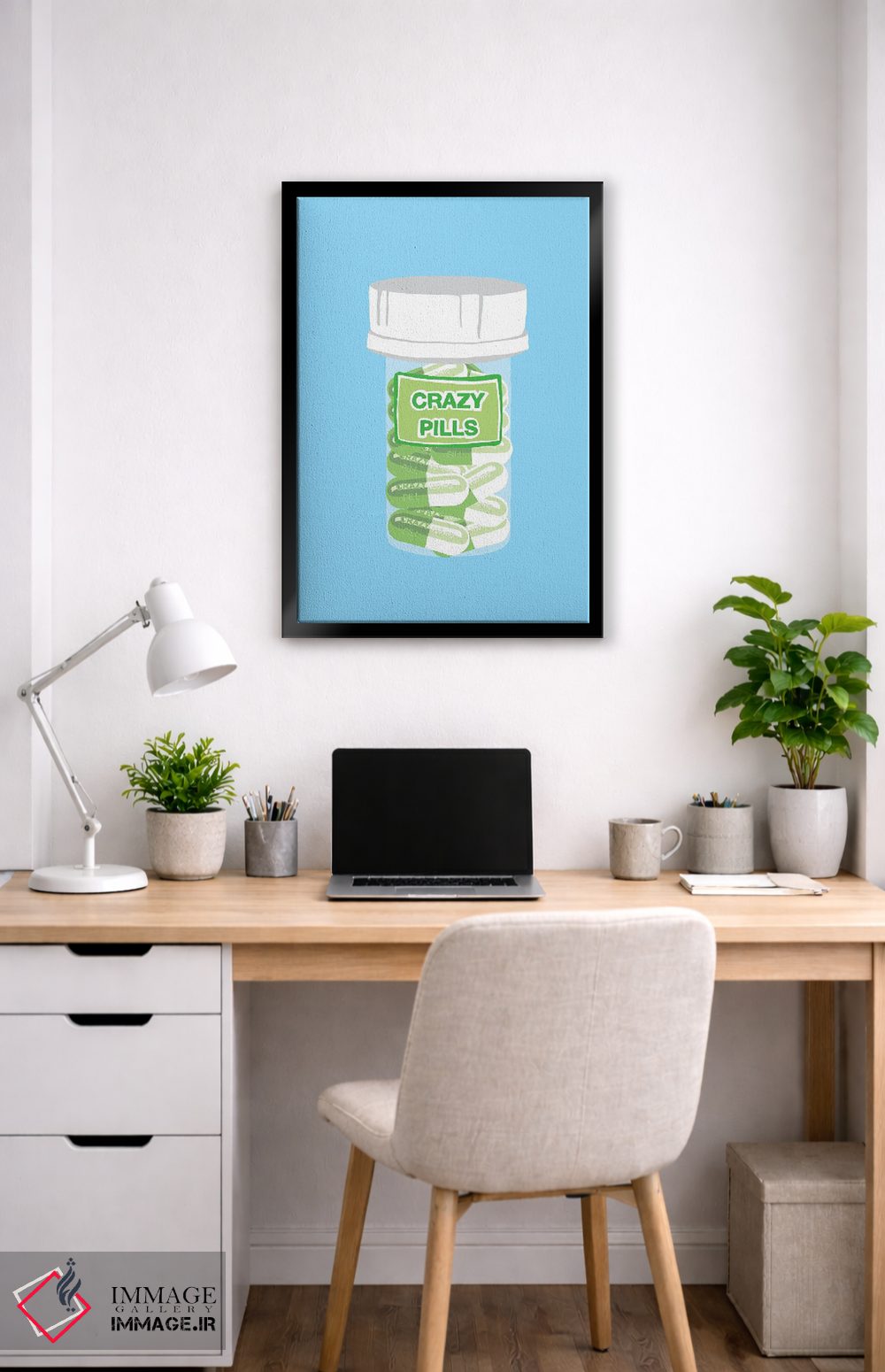 تابلو دکوراتیو بطری قرص دیوانگی آبی اثر جیمی متز - D5B