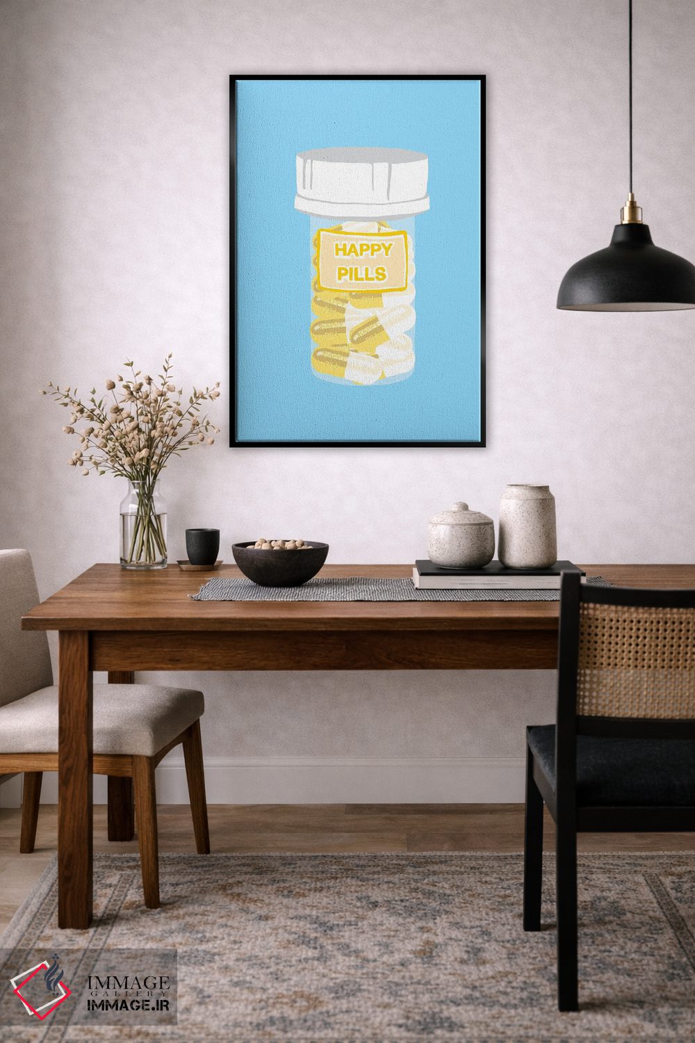 تابلو دکوراتیو بطری قرص خوشحالی آبی اثر جیمی متز - D3B
