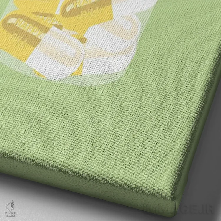 تابلو دکوراتیو بطری قرص خوشحالی سبز نعناعی اثر جیمی متز - نمای نزدیک بافت بوم