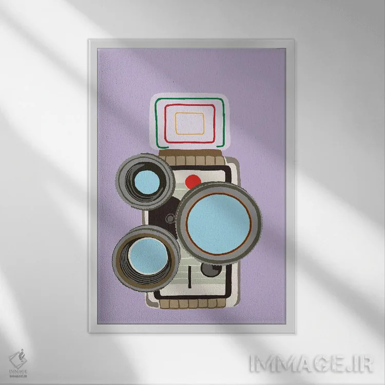 تابلو دکوراتیو دوربین فیلمبرداری ۸ میلی متری اثر جیمی متز - نمای قابدار سفید