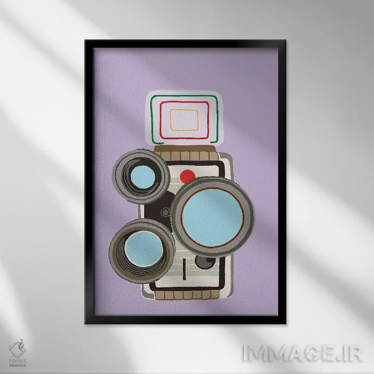 تابلو دکوراتیو دوربین فیلمبرداری ۸ میلی متری اثر جیمی متز - نمای قابدار مشکی
