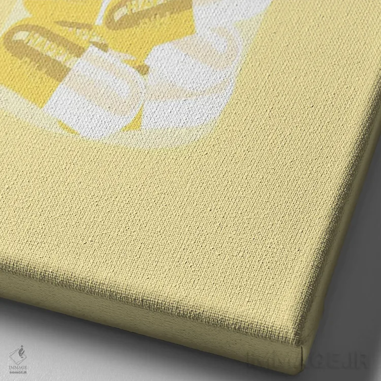 تابلو دکوراتیو بطری قرص خوشحالی زرد اثر جیمی متز - نمای نزدیک بافت بوم