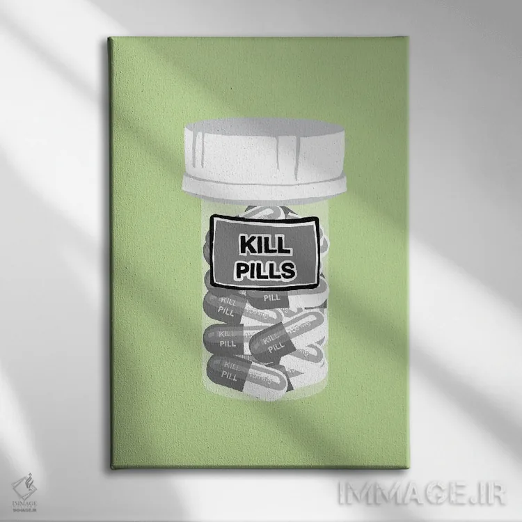 تابلو دکوراتیو بطری قرص مرگ سبز نعناعی اثر جیمی متز - نمای روبهرو روی دیوار