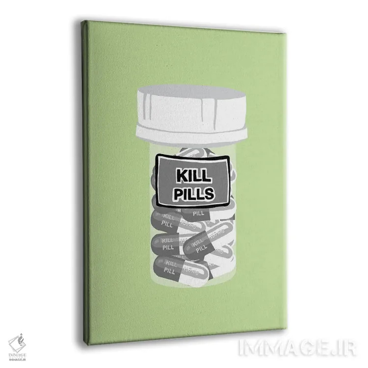 تابلو دکوراتیو بطری قرص مرگ سبز نعناعی اثر جیمی متز - نمای پرسپکتیو محصول