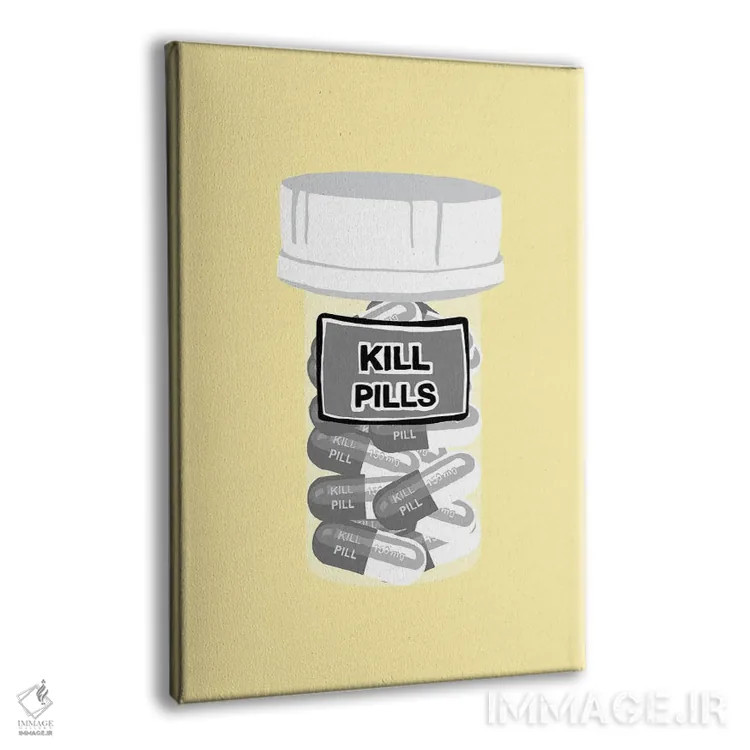 تابلو دکوراتیو بطری قرص مرگ زرد اثر جیمی متز - نمای پرسپکتیو محصول