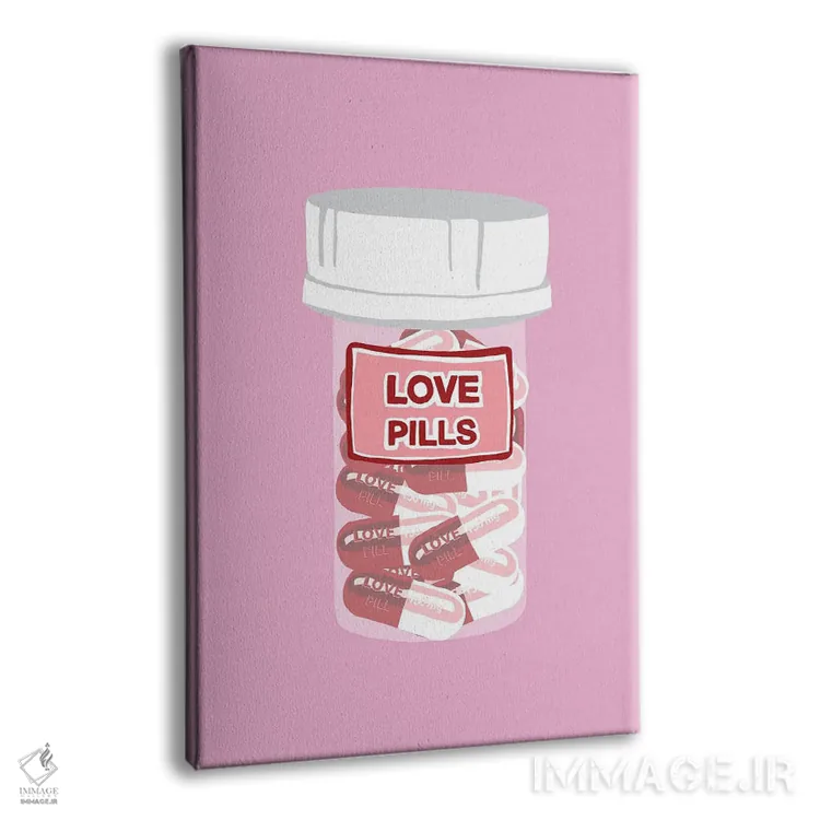 تابلو دکوراتیو بطری قرص عشق صورتی اثر جیمی متز - نمای پرسپکتیو محصول