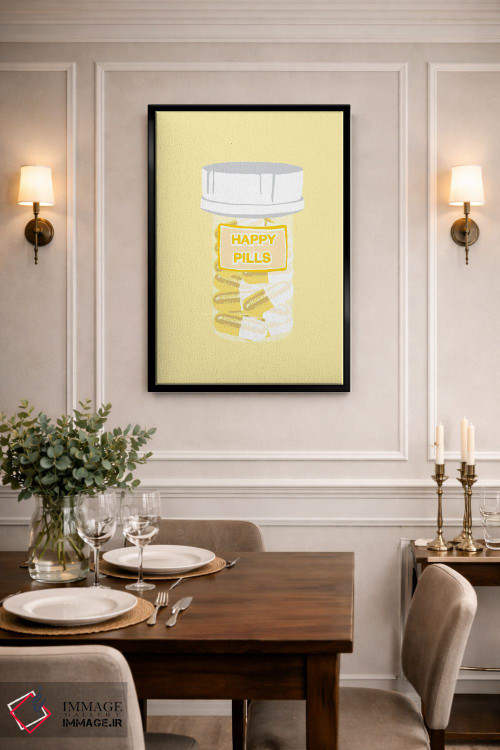 تابلو دکوراتیو بطری قرص خوشحالی زرد اثر جیمی متز - D2B