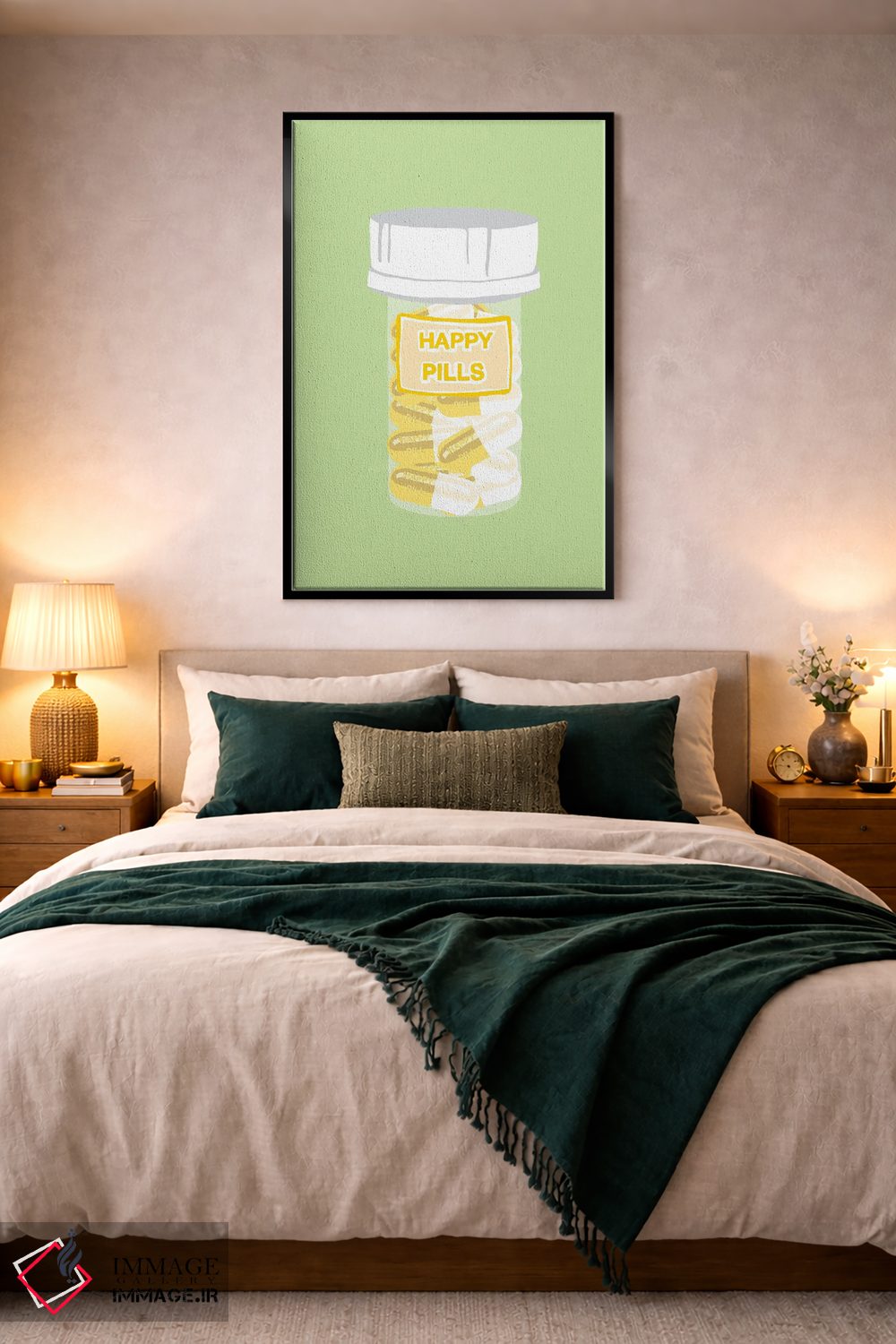 تابلو دکوراتیو بطری قرص خوشحالی سبز نعناعی اثر جیمی متز - D5B