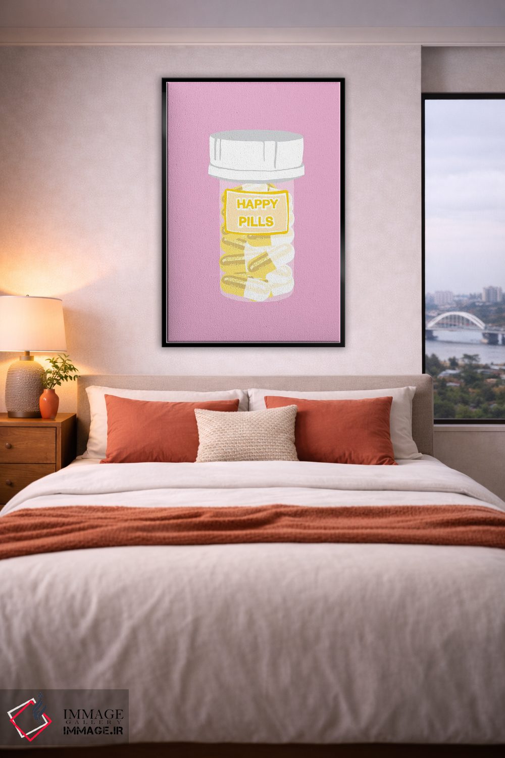 تابلو دکوراتیو بطری قرص خوشحالی صورتی اثر جیمی متز - D4B