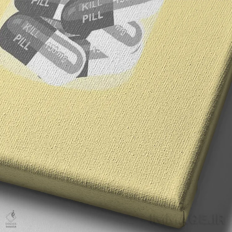 تابلو دکوراتیو بطری قرص مرگ زرد اثر جیمی متز - نمای نزدیک بافت بوم