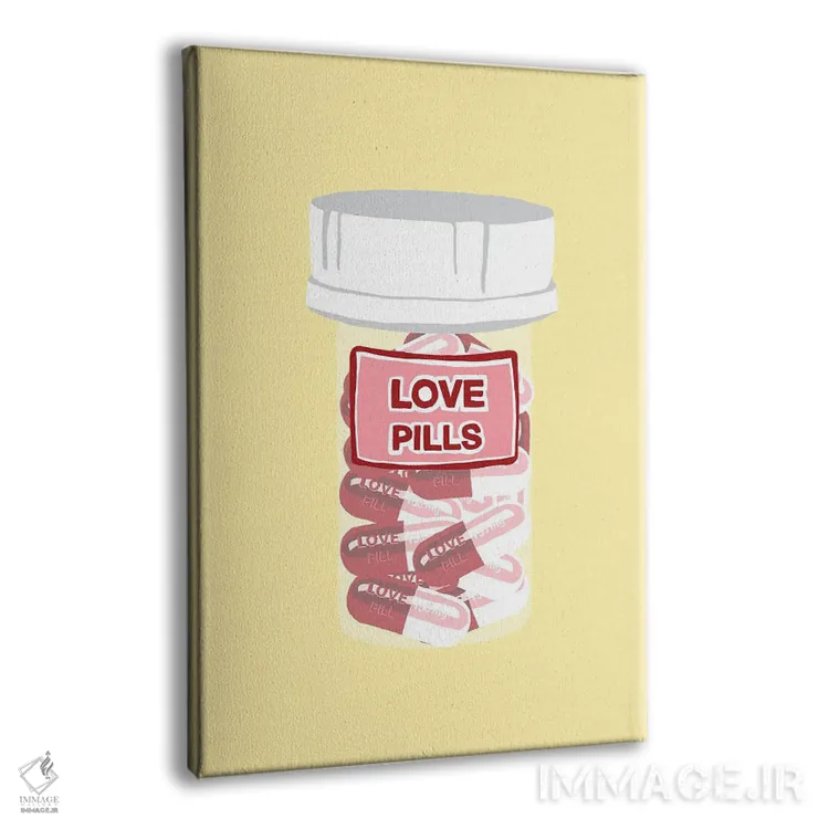 تابلو دکوراتیو بطری قرص عشق زرد اثر جیمی متز - نمای پرسپکتیو محصول