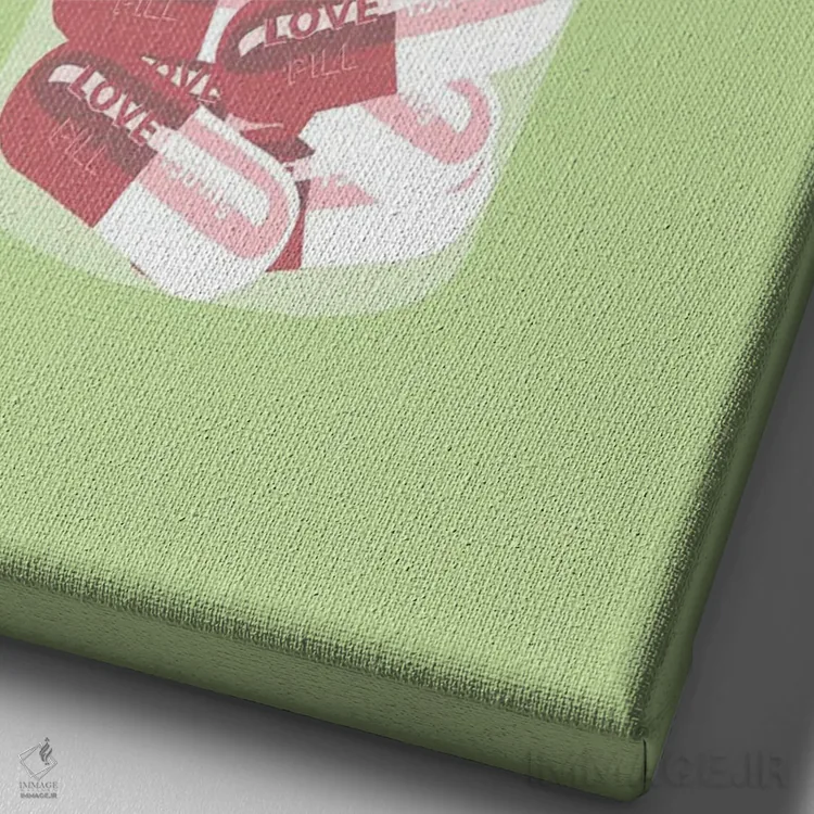 تابلو دکوراتیو بطری قرص عشق سبز نعناعی اثر جیمی متز - نمای نزدیک بافت بوم