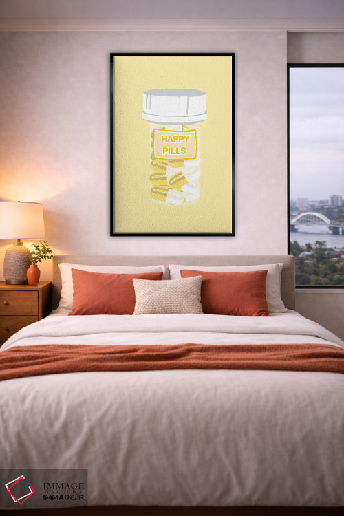 تابلو دکوراتیو بطری قرص خوشحالی زرد اثر جیمی متز - D5B