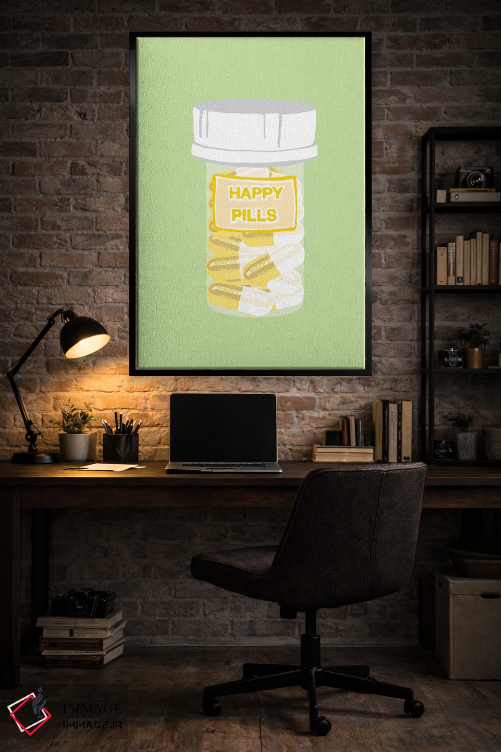 تابلو دکوراتیو بطری قرص خوشحالی سبز نعناعی اثر جیمی متز - D6B