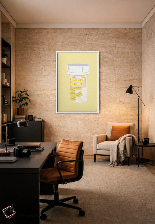 تابلو دکوراتیو بطری قرص خوشحالی زرد اثر جیمی متز - D6W