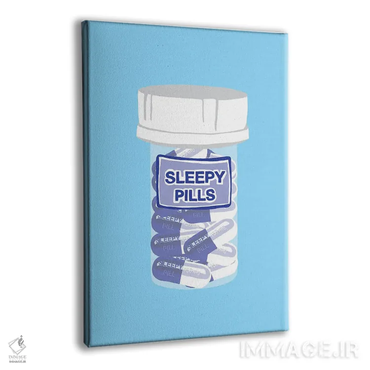 تابلو دکوراتیو بطری قرص خواب آور آبی اثر جیمی متز - نمای پرسپکتیو محصول