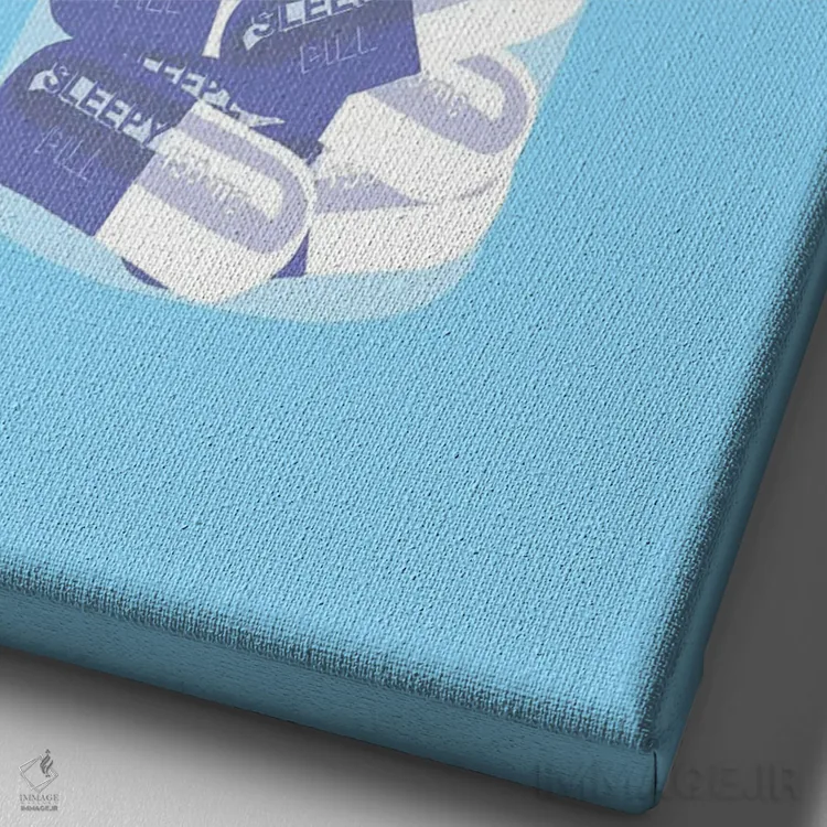 تابلو دکوراتیو بطری قرص خواب آور آبی اثر جیمی متز - نمای نزدیک بافت بوم