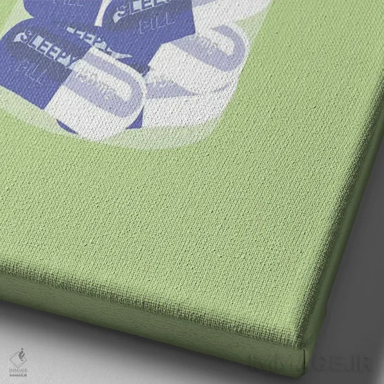 تابلو دکوراتیو بطری قرص خواب آور سبز نعناعی اثر جیمی متز - نمای نزدیک بافت بوم