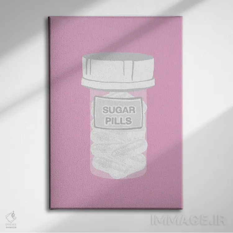 تابلو دکوراتیو بطری قرص قندی صورتی اثر جیمی متز - نمای روبهرو روی دیوار