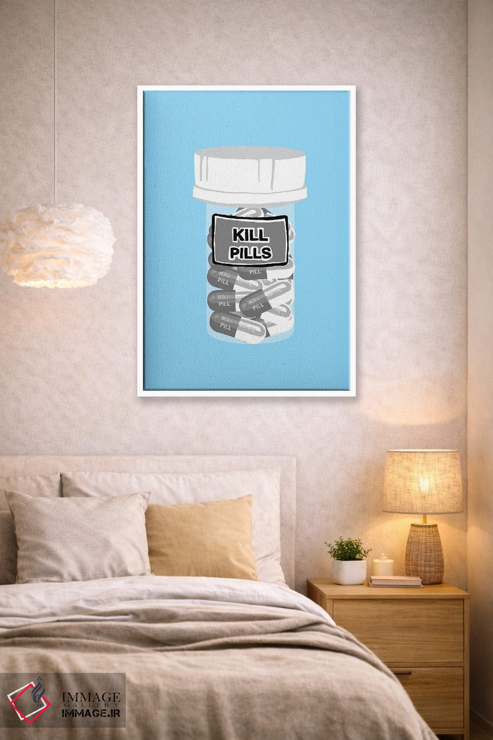 تابلو دکوراتیو بطری قرص مرگ آبی اثر جیمی متز - D1W