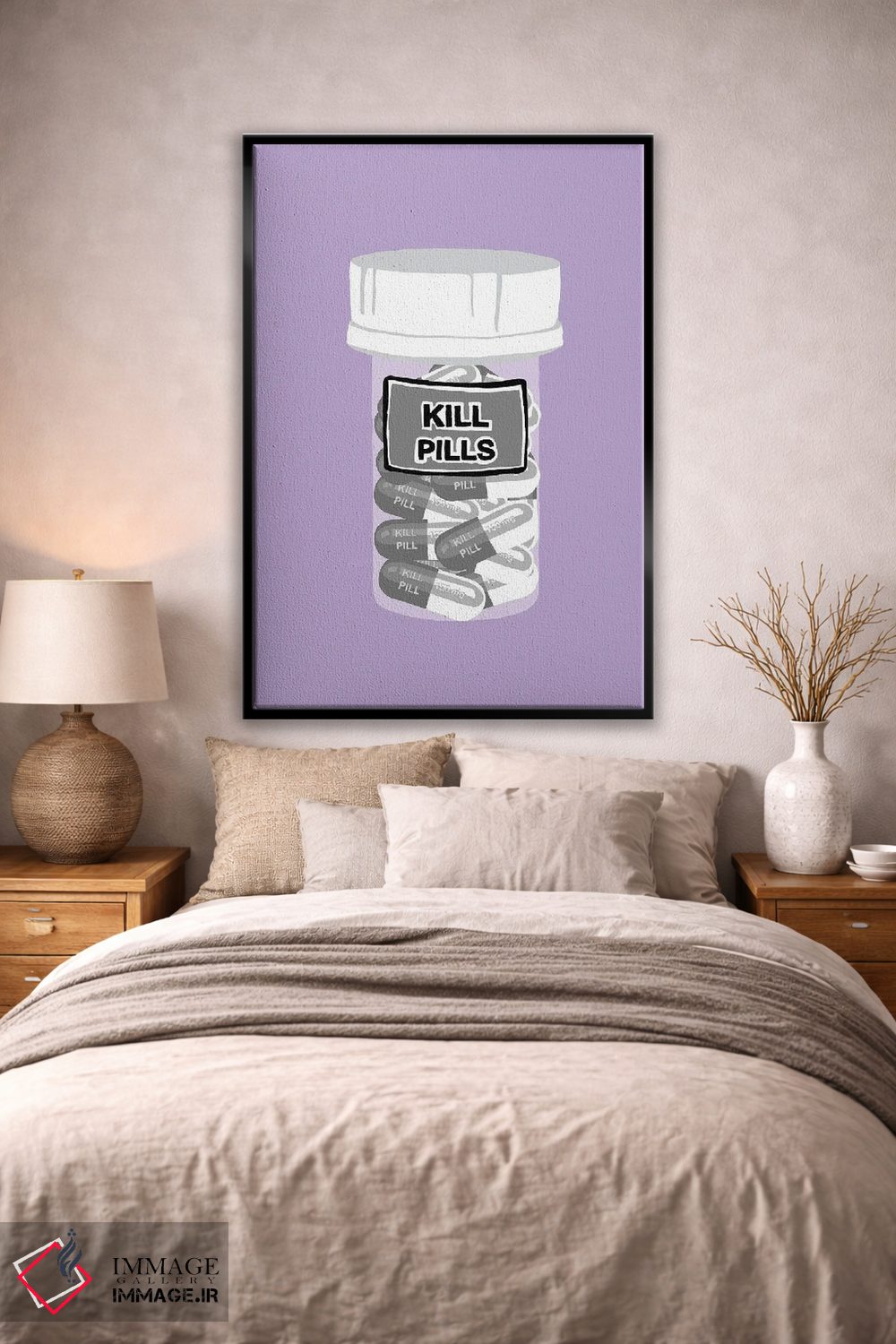 تابلو دکوراتیو بطری قرص مرگ بنفش کمرنگ اثر جیمی متز - D1B