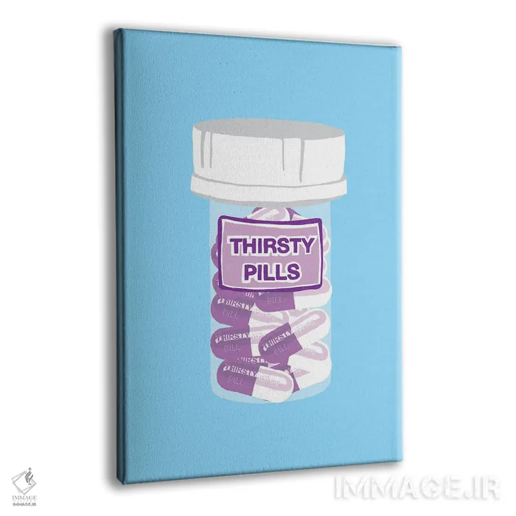 تابلو دکوراتیو بطری قرص تشنگی آبی اثر جیمی متز - نمای پرسپکتیو محصول