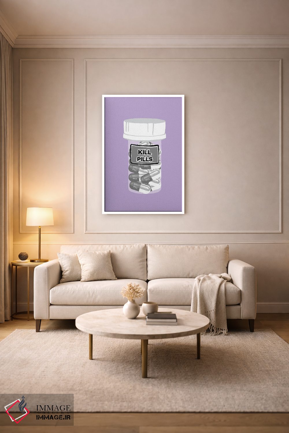 تابلو دکوراتیو بطری قرص مرگ بنفش کمرنگ اثر جیمی متز - D3W