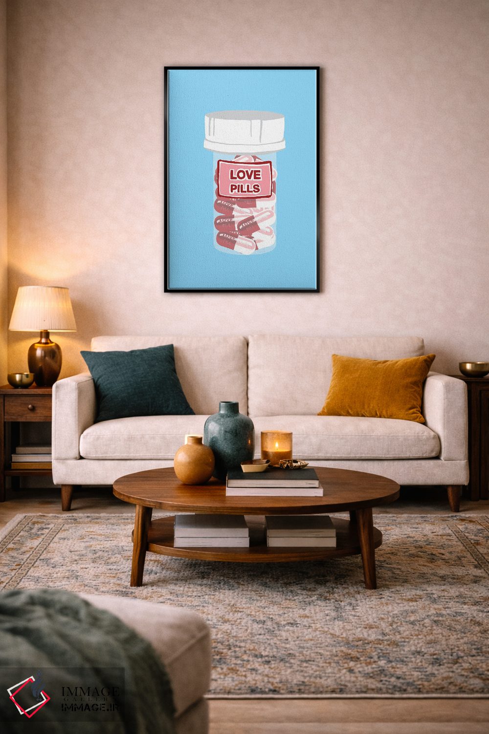 تابلو دکوراتیو بطری قرص عشق آبی اثر جیمی متز - D3B