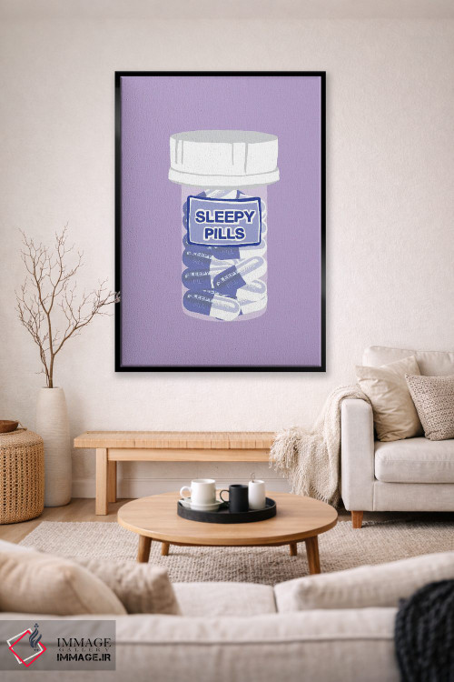 تابلو دکوراتیو بطری قرص خواب آور بنفش کمرنگ اثر جیمی متز - D1B