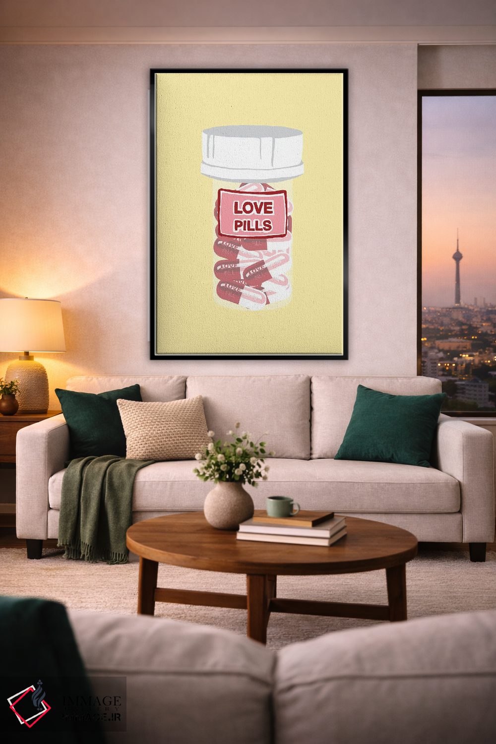 تابلو دکوراتیو بطری قرص عشق زرد اثر جیمی متز - D3B