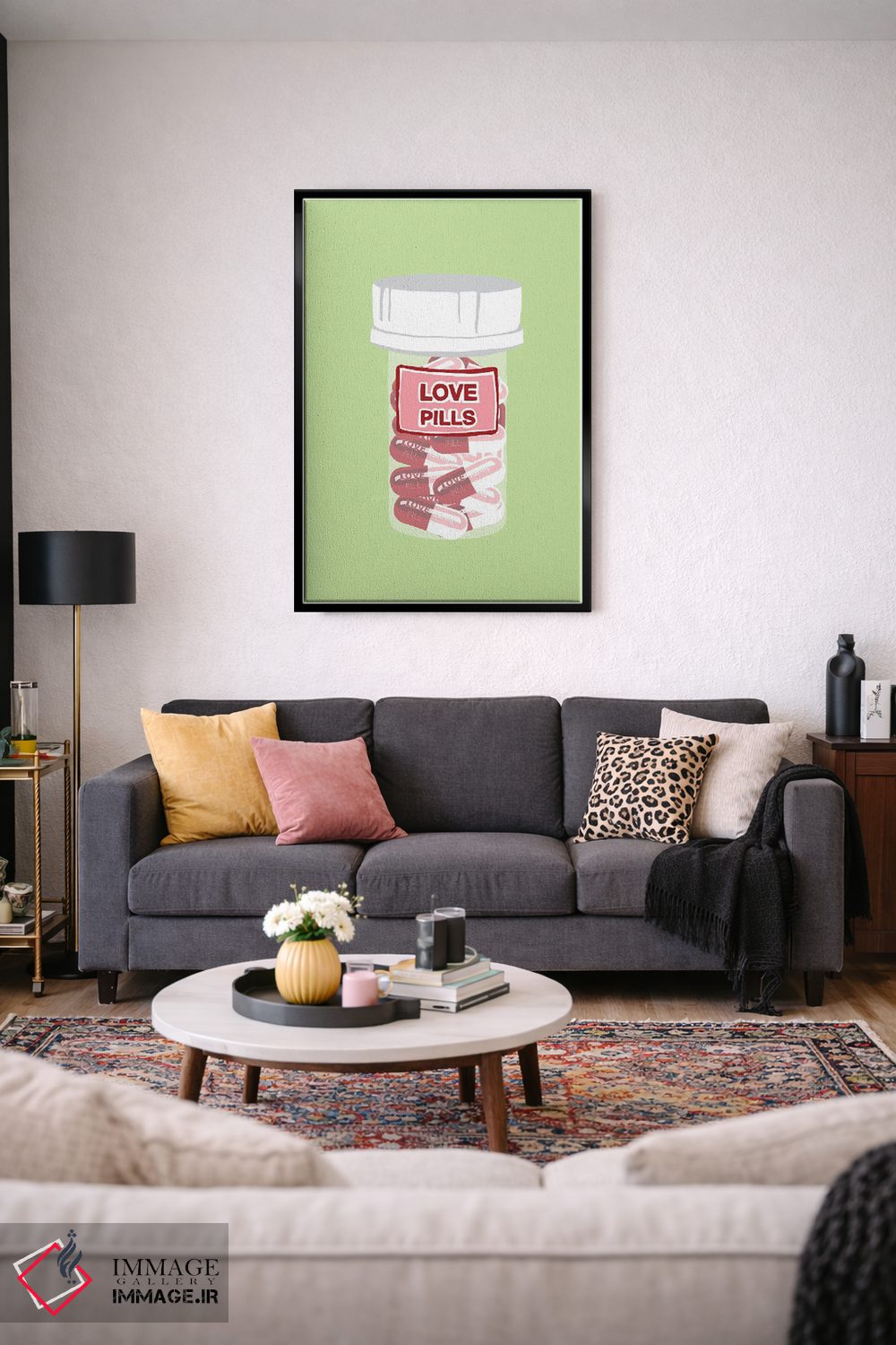 تابلو دکوراتیو بطری قرص عشق سبز نعناعی اثر جیمی متز - D4B